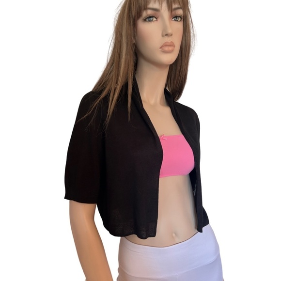 Talbots 100% Silk Shrug Cardigan Sweater Open Front Duster Short Sleeve Black - Picture 4 of 11